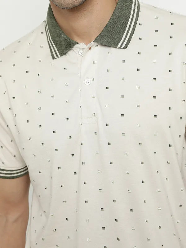 Octave Geometric Printed Polo Collar Cotton T-Shirt