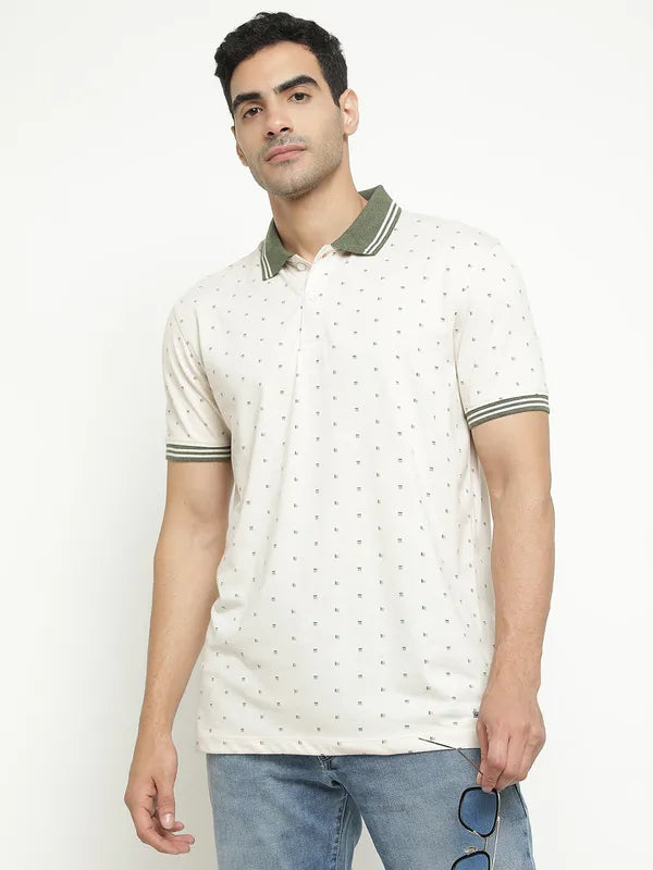 Octave Geometric Printed Polo Collar Cotton T-Shirt