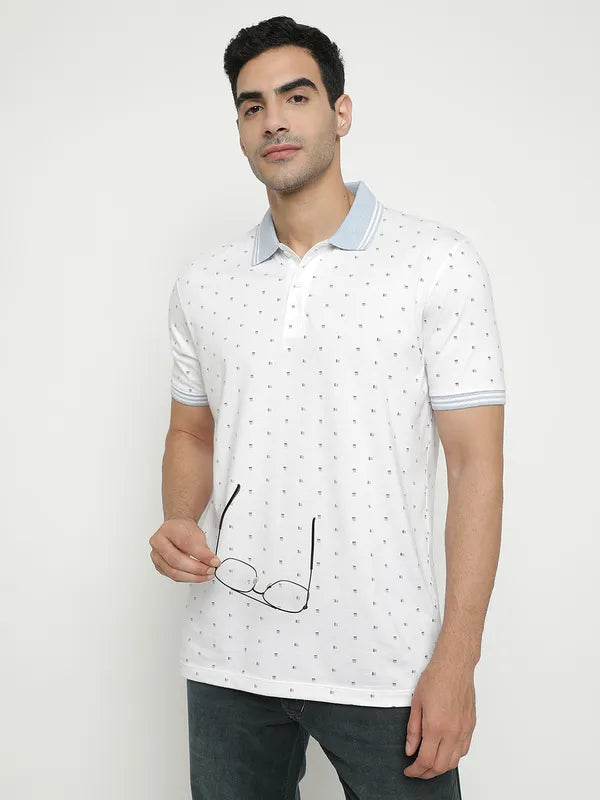 Octave Geometric Printed Polo Collar Cotton Casual T-Shirt