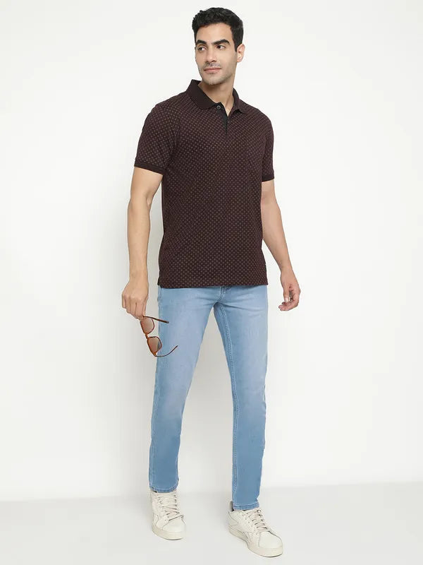 Octave Geometric Printed Polo Collar Short Sleeves Cotton T-Shirt