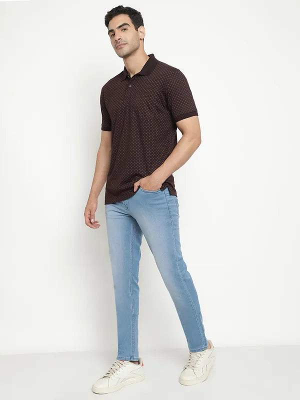 Octave Geometric Printed Polo Collar Short Sleeves Cotton T-Shirt