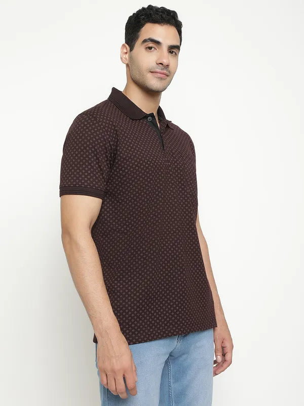 Octave Geometric Printed Polo Collar Short Sleeves Cotton T-Shirt