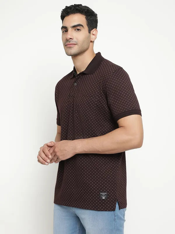 Octave Geometric Printed Polo Collar Short Sleeves Cotton T-Shirt