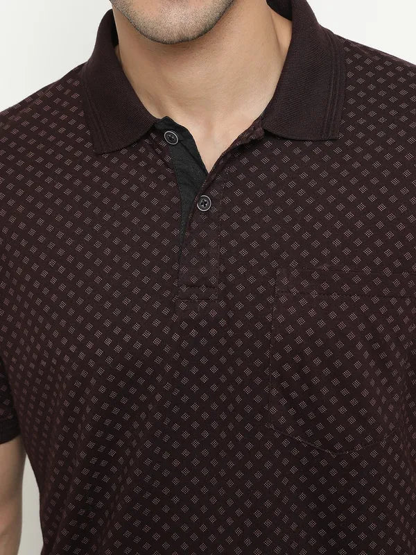 Octave Geometric Printed Polo Collar Short Sleeves Cotton T-Shirt