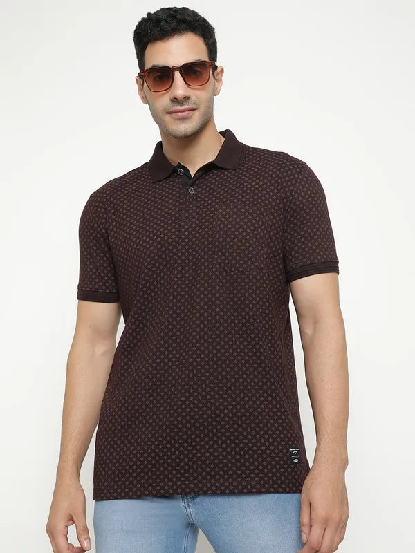Octave Geometric Printed Polo Collar Short Sleeves Cotton T-Shirt