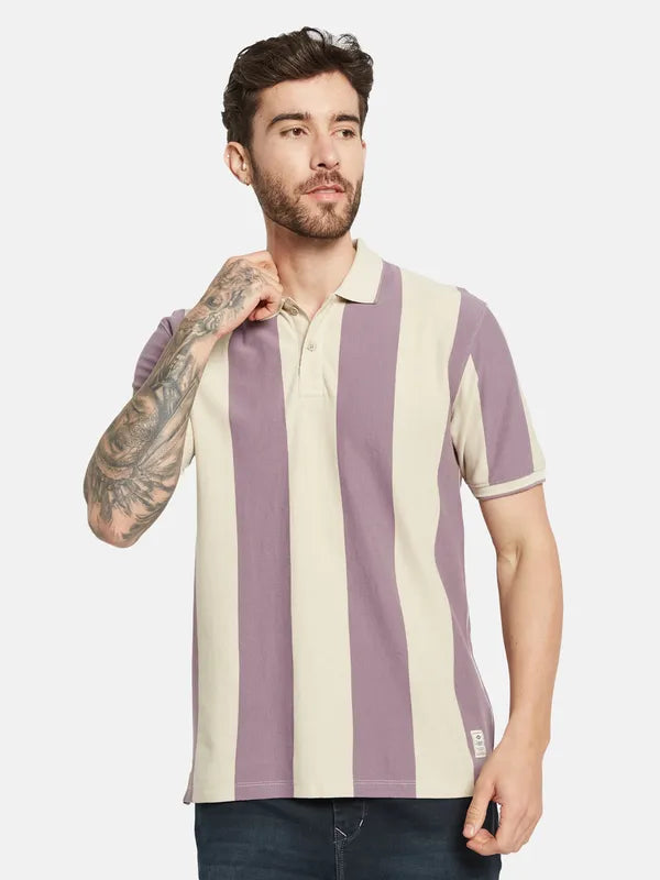 Octave Striped Polo Collar Short Sleeves Cotton T-Shirt