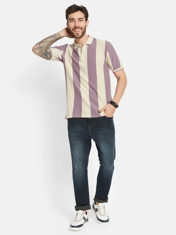 Octave Striped Polo Collar Short Sleeves Cotton T-Shirt