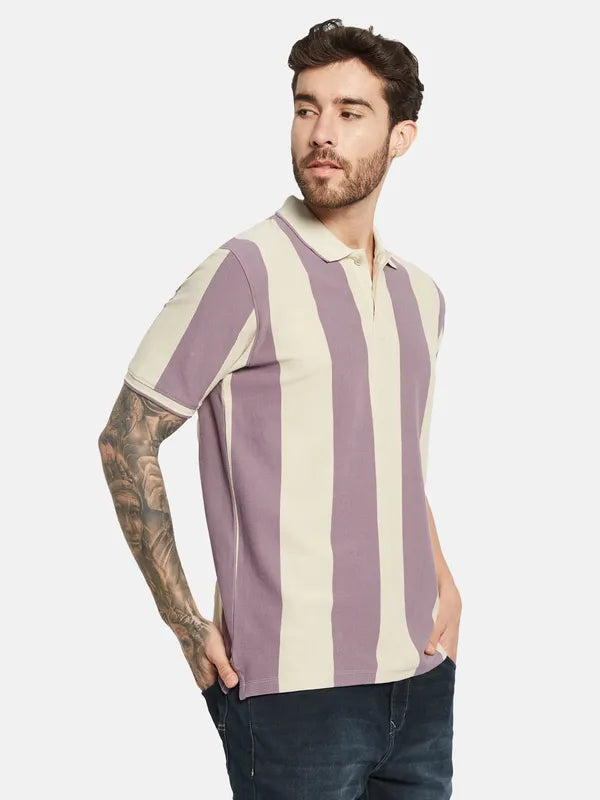 Octave Striped Polo Collar Short Sleeves Cotton T-Shirt