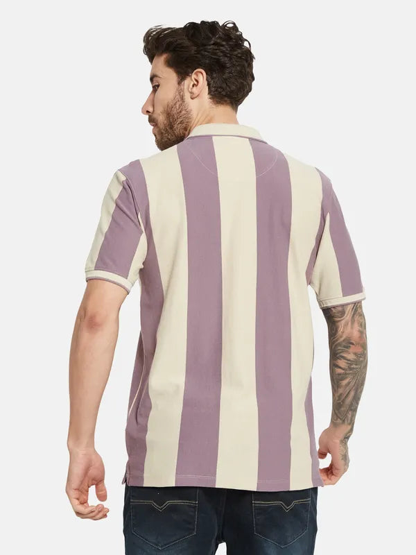 Octave Striped Polo Collar Short Sleeves Cotton T-Shirt