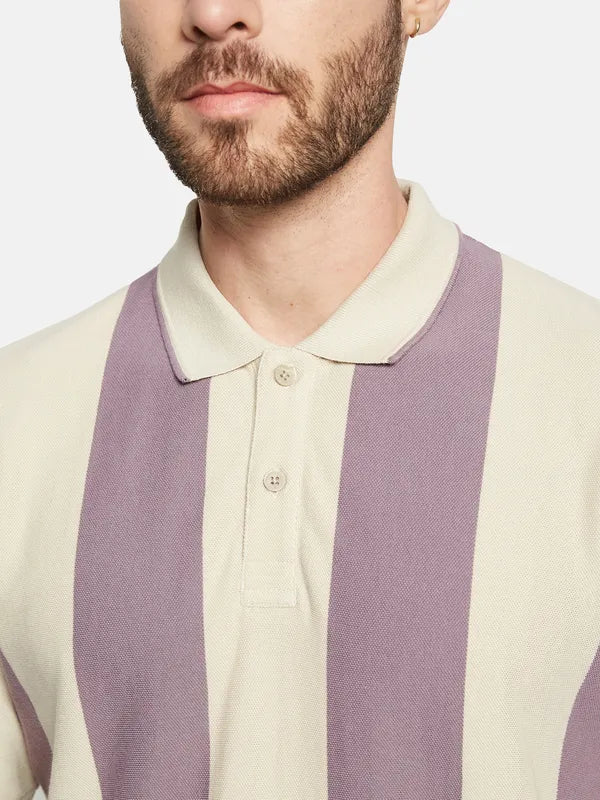 Octave Striped Polo Collar Short Sleeves Cotton T-Shirt