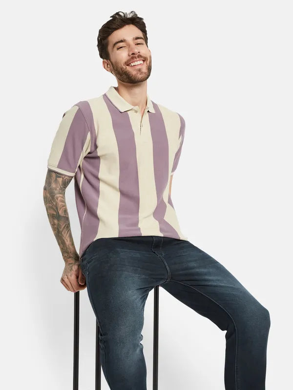 Octave Striped Polo Collar Short Sleeves Cotton T-Shirt