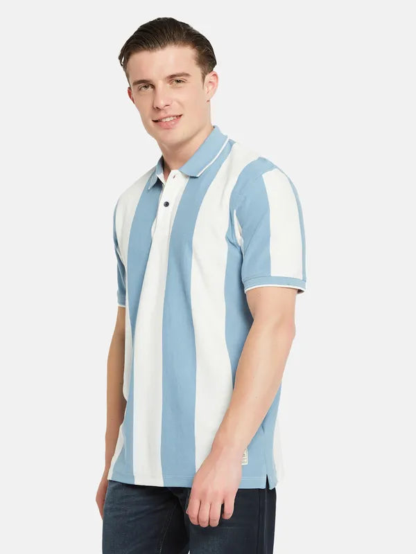 Octave Polo Collar Short Sleeveless Striped Regular Fit Cotton T-Shirt