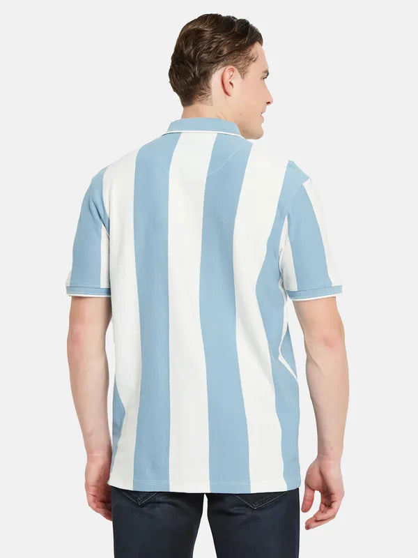 Octave Polo Collar Short Sleeveless Striped Regular Fit Cotton T-Shirt