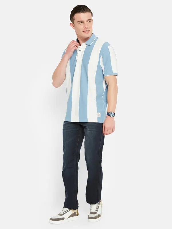 Octave Polo Collar Short Sleeveless Striped Regular Fit Cotton T-Shirt