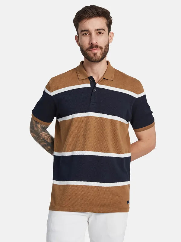 Octave Colorblocked Polo Collar Cotton T-Shirt
