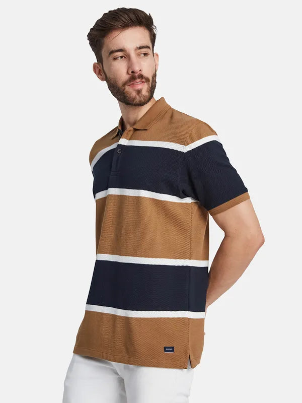 Octave Colorblocked Polo Collar Cotton T-Shirt