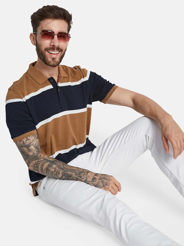 Octave Colorblocked Polo Collar Cotton T-Shirt