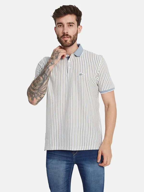 Octave Striped Polo Collar Cotton T-Shirt