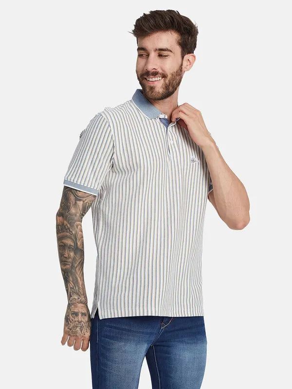 Octave Striped Polo Collar Cotton T-Shirt