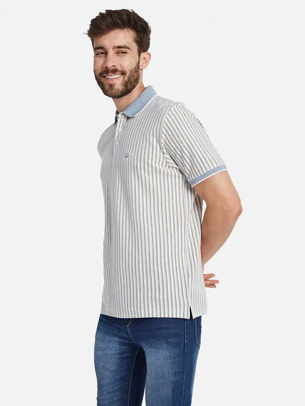 Octave Striped Polo Collar Cotton T-Shirt