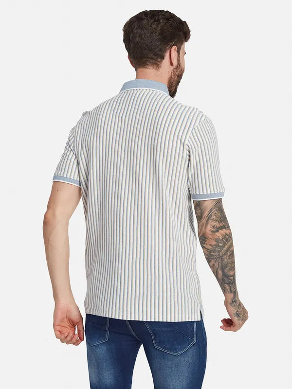 Octave Striped Polo Collar Cotton T-Shirt