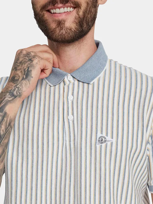 Octave Striped Polo Collar Cotton T-Shirt