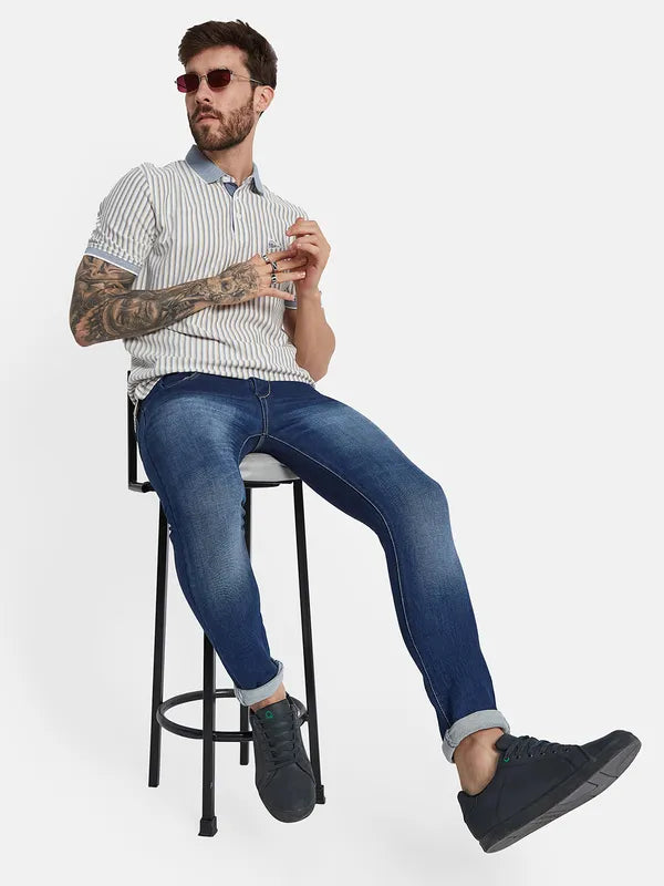 Octave Striped Polo Collar Cotton T-Shirt