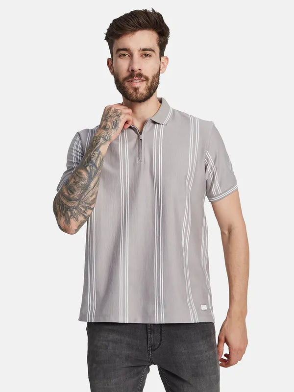 Octave Striped Polo Collar Cotton T-Shirt