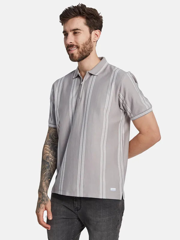 Octave Striped Polo Collar Cotton T-Shirt