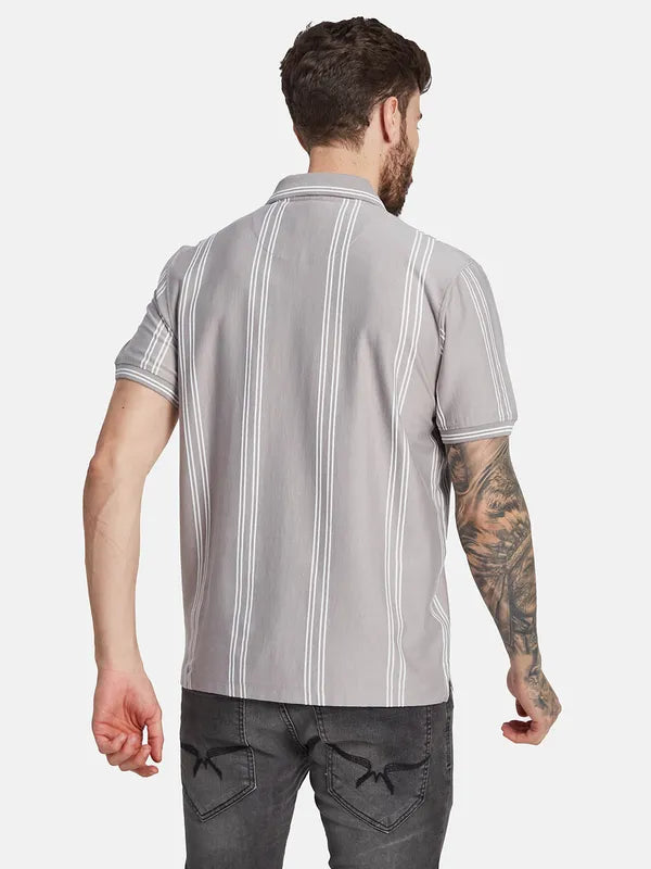 Octave Striped Polo Collar Cotton T-Shirt