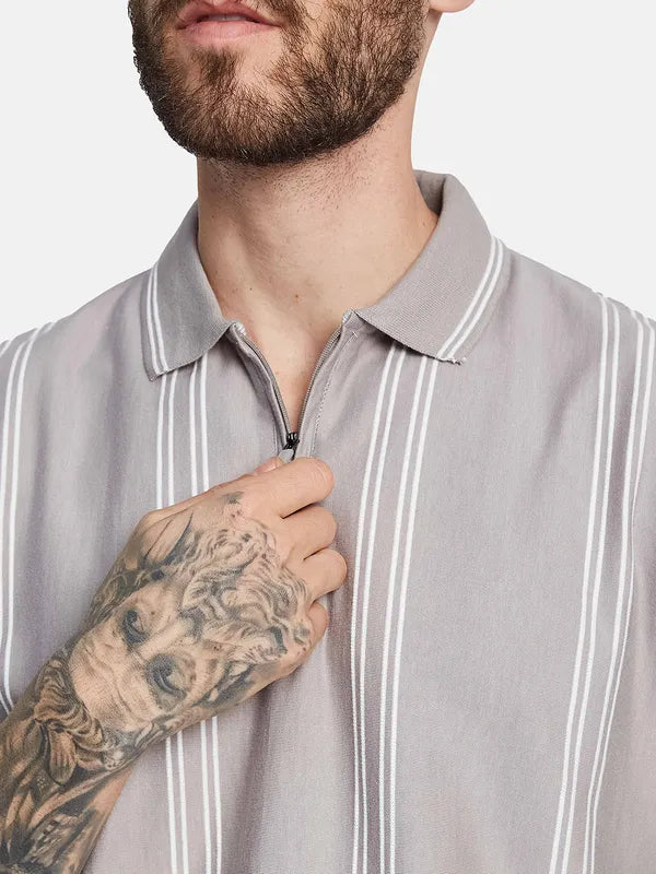 Octave Striped Polo Collar Cotton T-Shirt