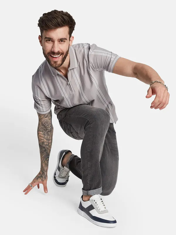 Octave Striped Polo Collar Cotton T-Shirt