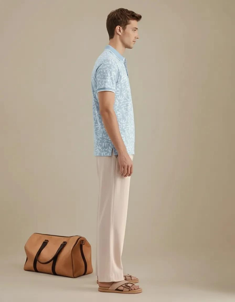 Men Floral Printed Polo Collar Tropical T-shirt