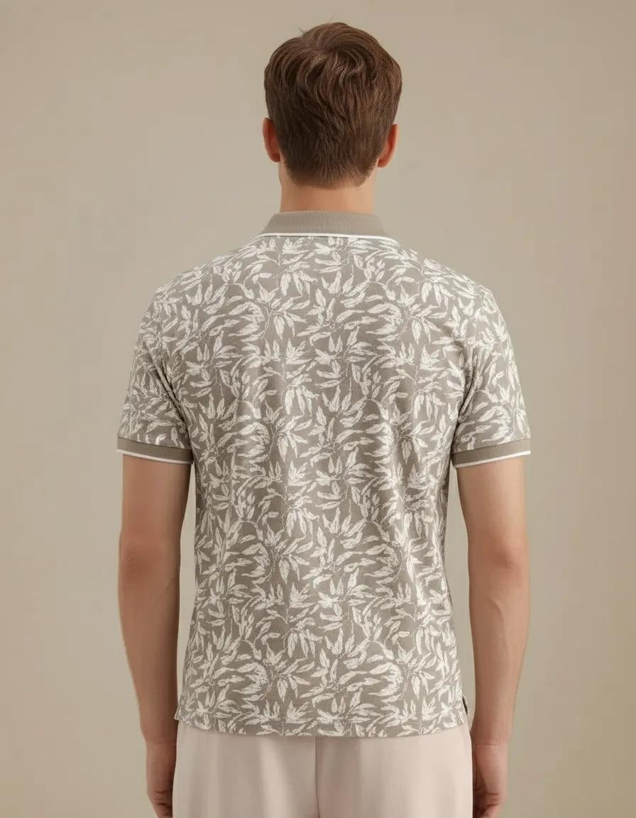 Men Floral Printed Polo Collar Tropical T-shirt