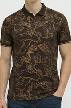 Men Tan Floral Printed Polo Collar T-shirt