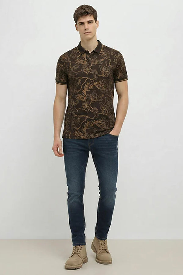 Men Floral Printed Polo Collar T-shirt