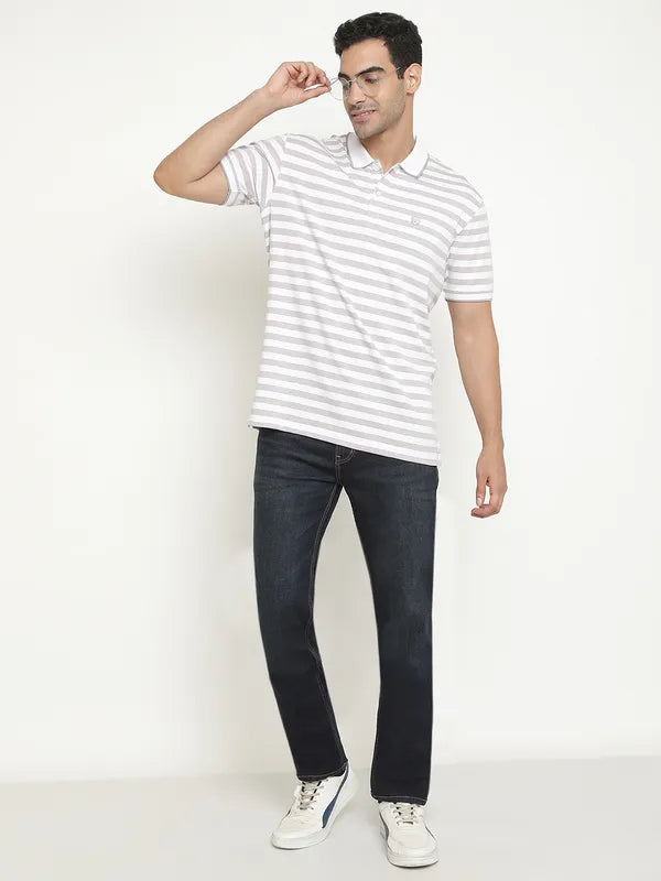 Octave Striped Polo Collar Cotton T-Shirt