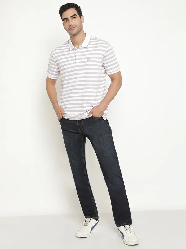 Octave Striped Polo Collar Cotton T-Shirt