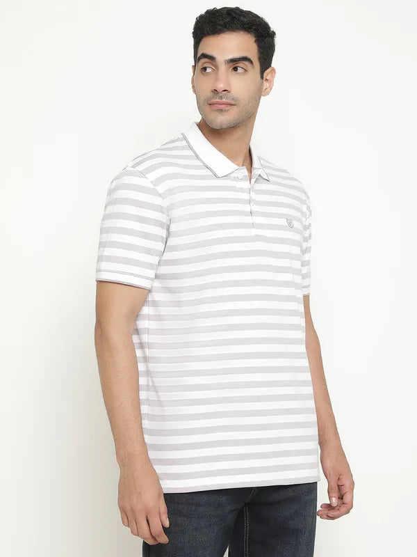 Octave Striped Polo Collar Cotton T-Shirt