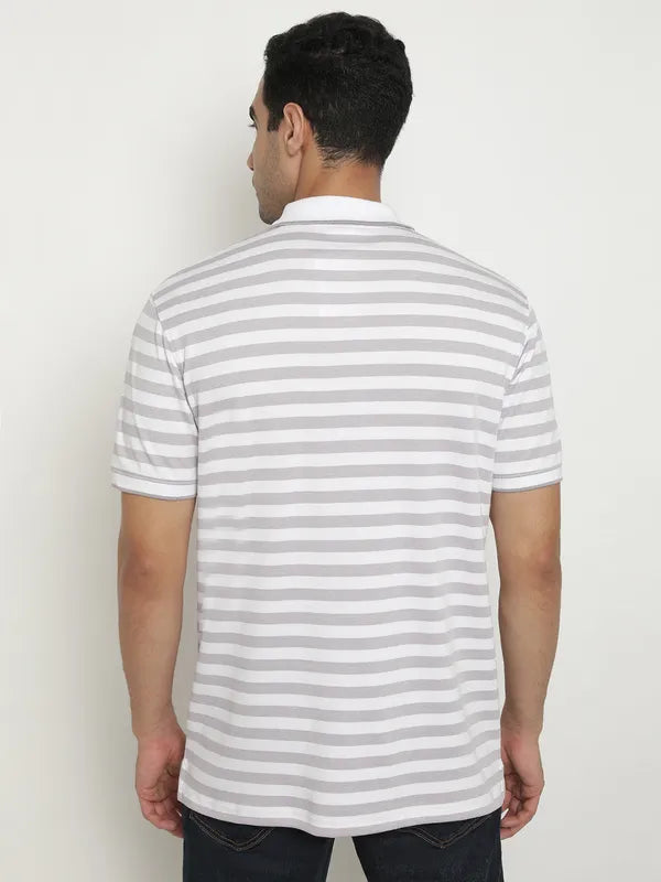 Octave Striped Polo Collar Cotton T-Shirt