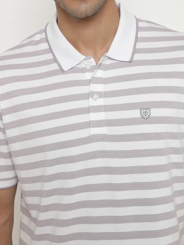 Octave Striped Polo Collar Cotton T-Shirt