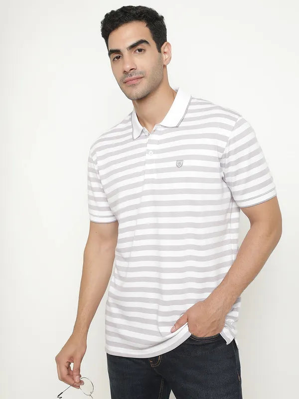 Octave Striped Polo Collar Cotton T-Shirt