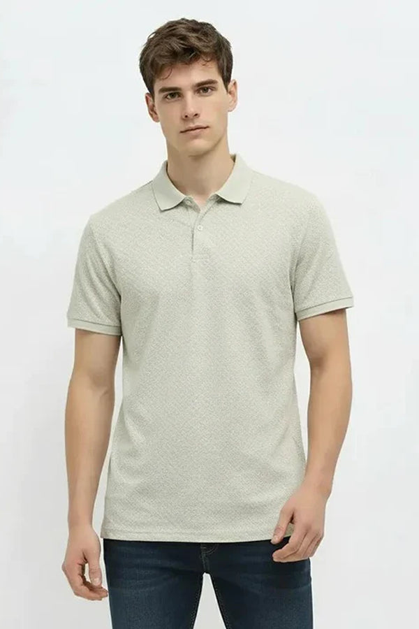 Men Polo Collar Self Design T-shirt