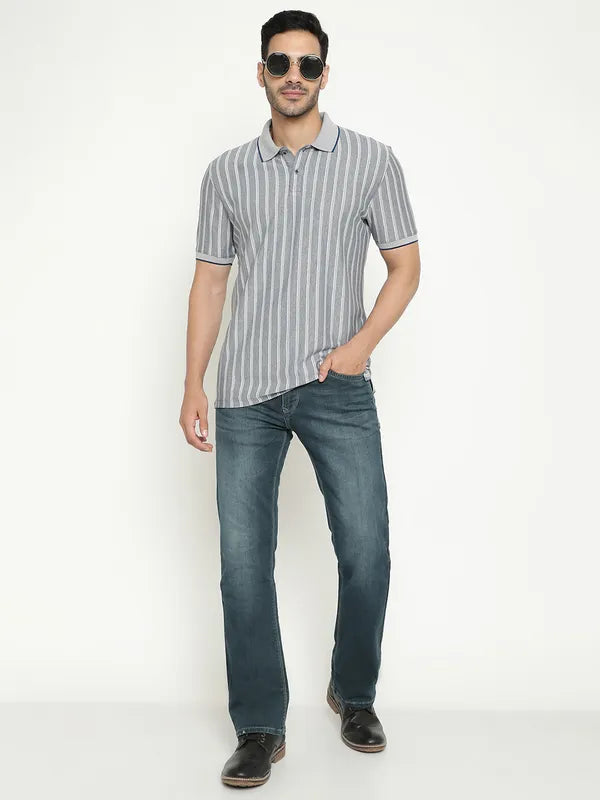 Octave Striped Polo Collar Cotton T-Shirt