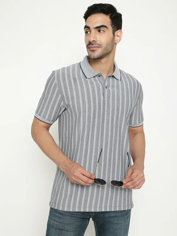 Octave Striped Polo Collar Cotton T-Shirt
