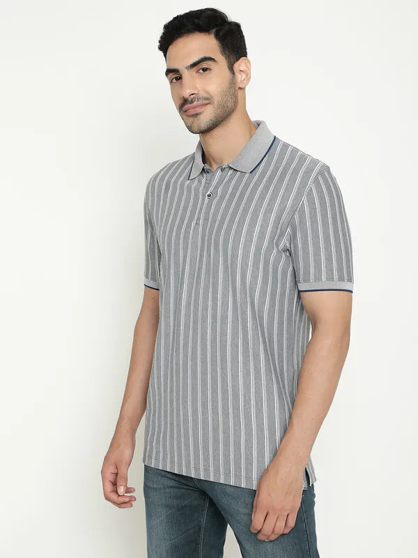Octave Striped Polo Collar Cotton T-Shirt