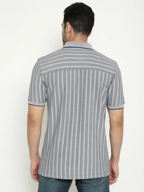 Octave Striped Polo Collar Cotton T-Shirt