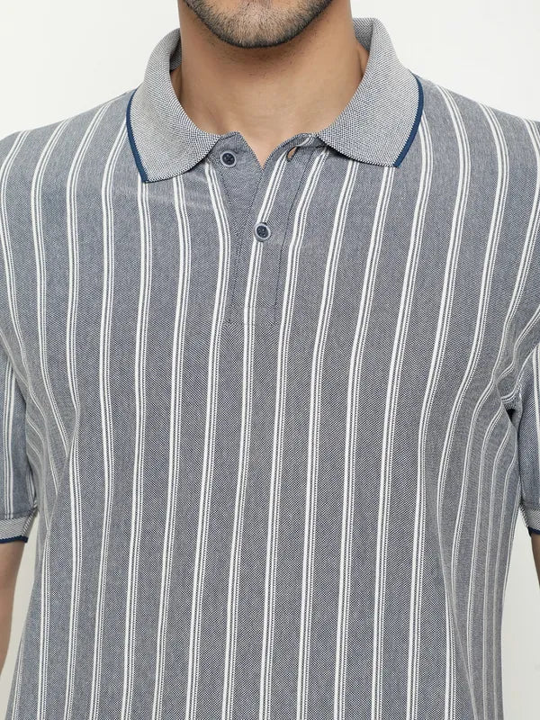 Octave Striped Polo Collar Cotton T-Shirt