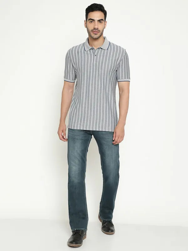 Octave Striped Polo Collar Cotton T-Shirt