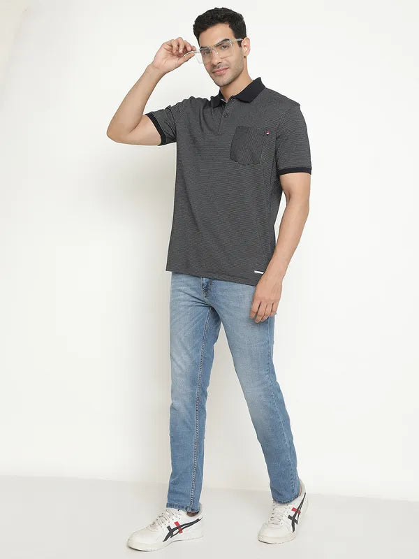 Octave Striped Polo Collar Short Sleeves Cotton T-Shirt